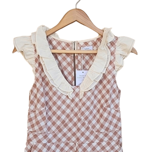 Daahls by Emma Roberts Luna Jumpsuit Romper 36 S Shorts Mocha Plaid Checks - Picture 13 of 15